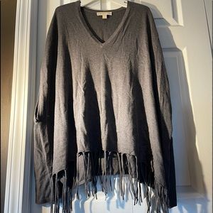 Fringe Hem V-Neck Women's Sweater - Black